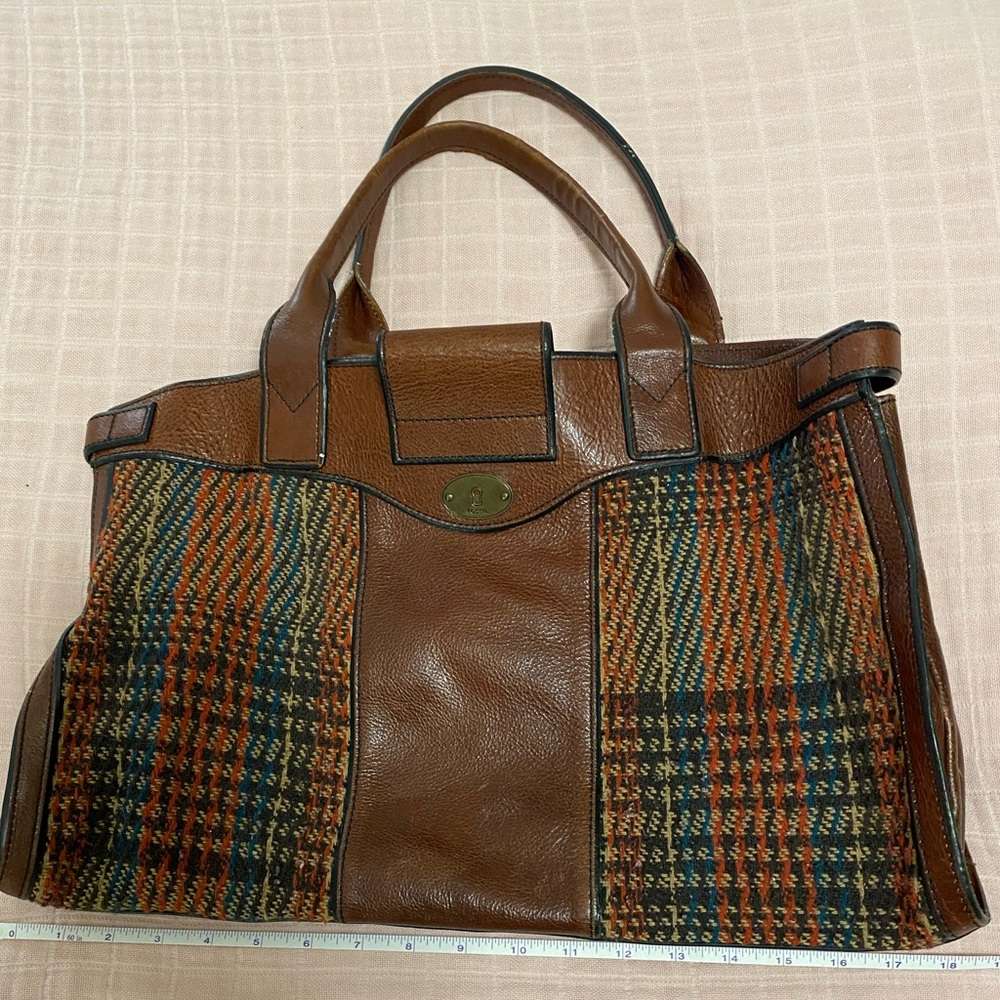 FOSSIL Vintage Reissue Tweed Houndstooth & Leather Weekender - Picture 4 of 11